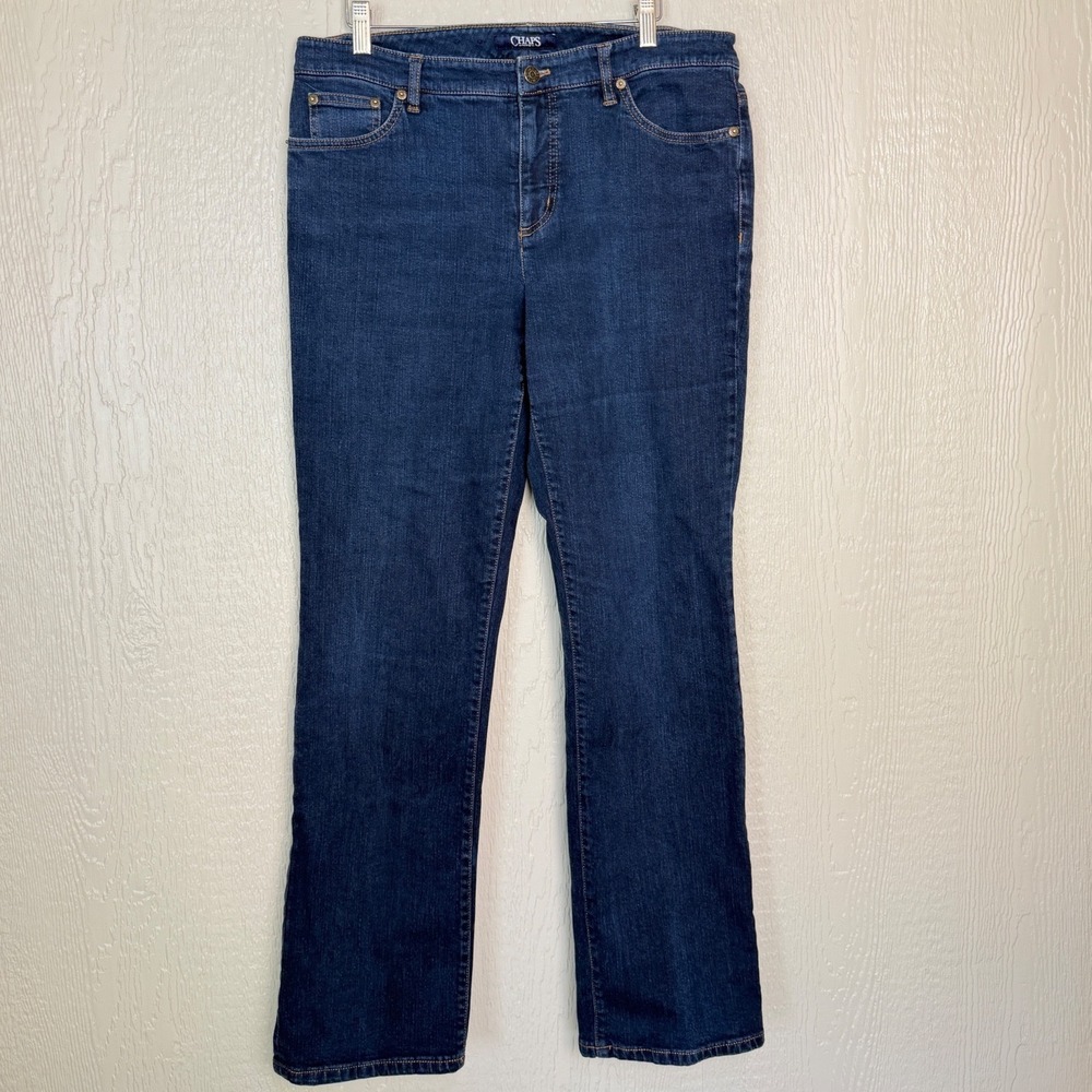 Chaps Denim Womens Size 12 Dark Wash Straight Leg Jeans Blue Stretch Mid Rise